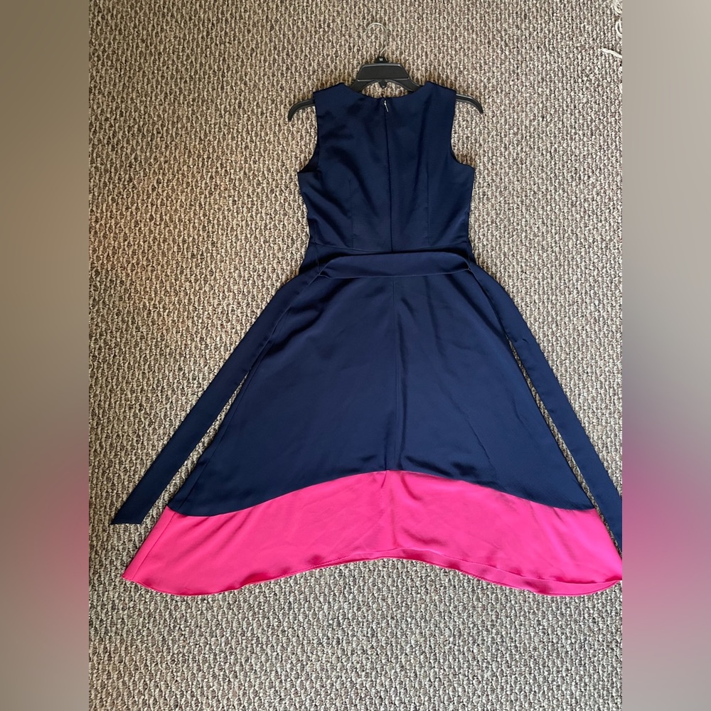 DKNY Navy Blue and Pink Contrast Hem Handkerchief Spring/Summer Dress - Picture 7 of 9